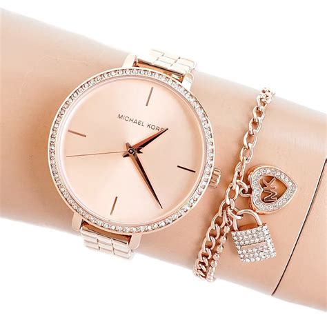 michael kors women's charley three-hand rose gold leather watch|Michael Kors Women's Charley Three.